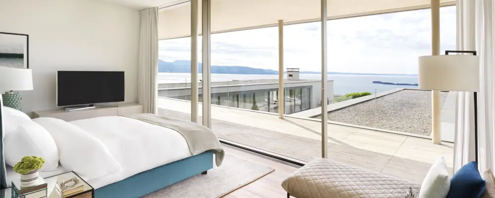 Villa Sphere Ovest Schlafzimmer In Blauen Farben Im Hotel Eden Reserve